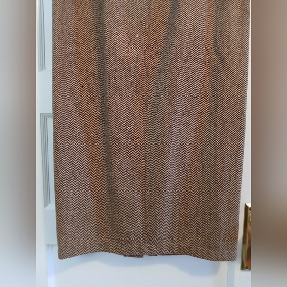 VTG 90s J. Crew Wool Tweed Herringbone Brown Skirt - m - Picture 4 of 9